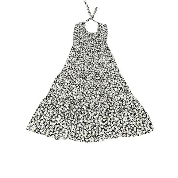 Pretty Garden M Navy White Floral Halter Backless Tiered Ruffle Maxi Boho Dress - Picture 10 of 11